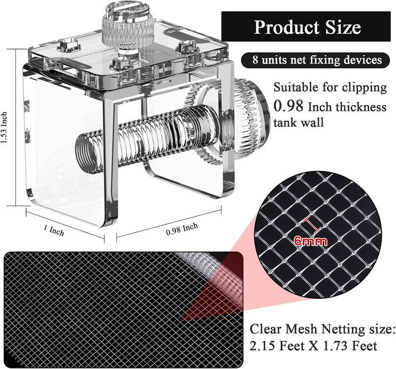 NestBasics DIY Aquarium Hood 8pcs Aquarium Fish Tank Hood Screen Cover net Clip Holder and 2.15 Feet X 1.73 Feet Aquarium lid top net Kits Suitable for Rimless and rimed Tank - Image 4